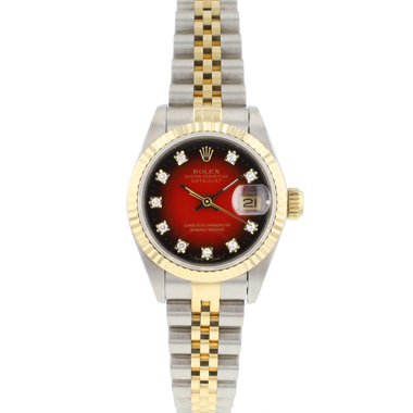 Rolex - Datejust 26 Lady Steel Gold Jubilee Fluted Red Vignette Diamond Dial