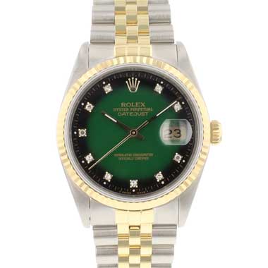 Rolex - Datejust 36 Steel Gold Jubilee Fluted Green Vignette Diamond Dial