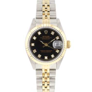 Rolex - Datejust 26 Steel Gold Jubilee Fluted Diamond Black Dial