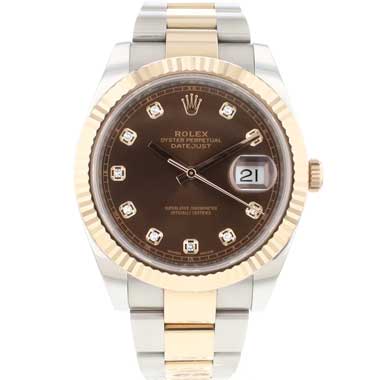 Rolex - Datejust 41 Steel / Everose Gold Oyster Fluted Chocolate Diamond Dial