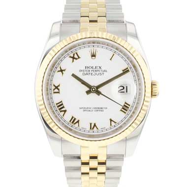 Rolex - Datejust 36 Steel Gold Jubilee Fluted White Roman Dial