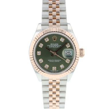 Rolex - Datejust Lady 28 Steel Everose Gold Jubilee Olive Green Diamonds