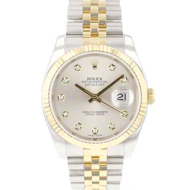 Rolex - Datejust 36 Steel Gold Jubilee Fluted Silver Diamond Dial