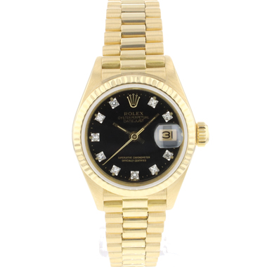 Rolex - Datejust Lady 26 Yellow Gold President Black Diamond Dial