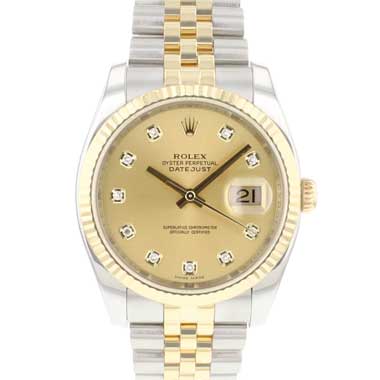 Rolex - Datejust 36 Steel Gold Jubilee Fluted Champagne Diamond Dial