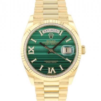 Day-Date 36 Yellow Gold Green Malachite Diamond Dial 99,9 NEW