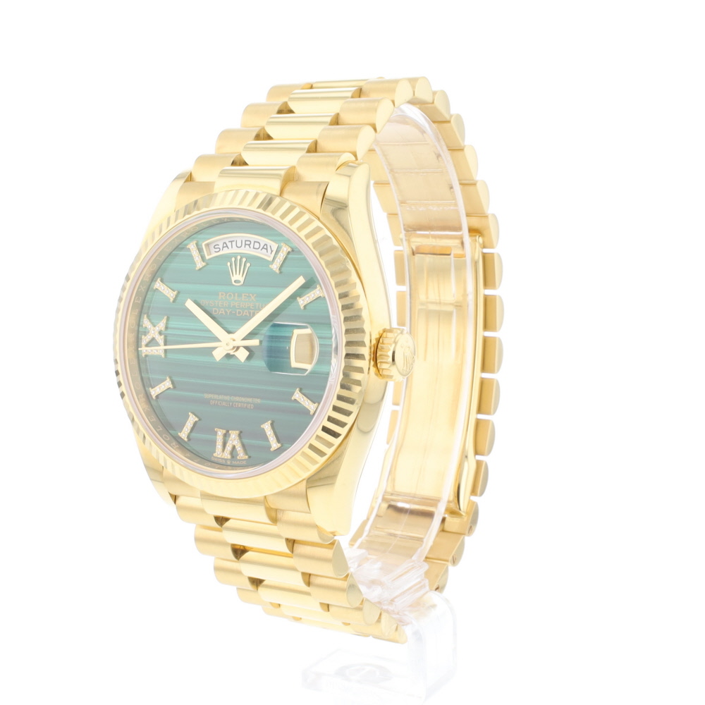 Day-Date 36 Yellow Gold Green Malachite Diamond Dial 99,9 NEW