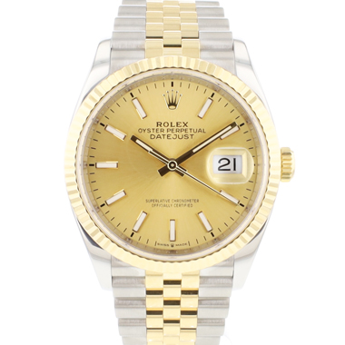 Rolex - Datejust 36 Steel Gold Jubilee Fluted Champagne Dial Rolex Service 2024