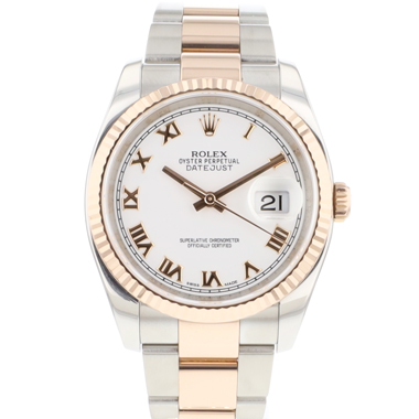 Rolex - Datejust 36 Oyster Steel / Everose White Roman Dial