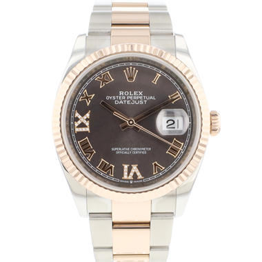 Rolex - Datejust 36 Steel Everose Gold Oyster Fluted Grey Roman Dial