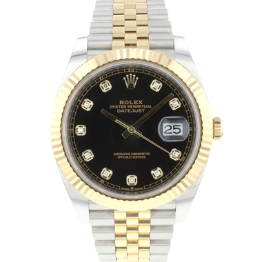 Rolex - Datejust 41 Steel / Gold / Fluted / Jubilee Black Diamond Dial Like NEW