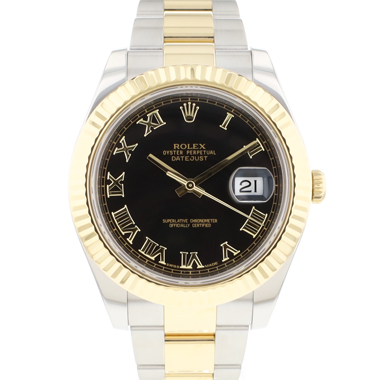 Rolex - Datejust II Steel Gold Fluted Black Roman Dial