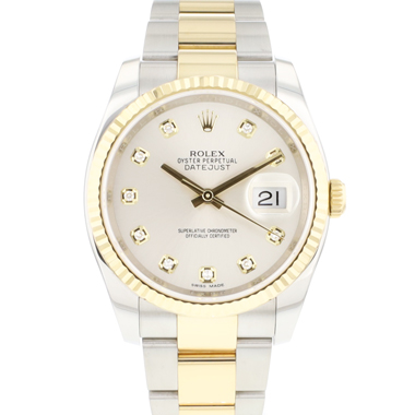 Rolex - Datejust 36 Steel Gold Oyster Fluted Silver Diamond Dial