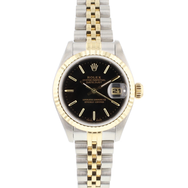 Rolex - Lady-Datejust 26 Jubilee Fluted Steel Gold Black Dial