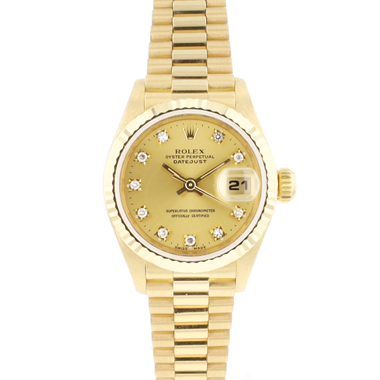 Rolex - Lady-Datejust 26 Yellow Gold President Champagne Diamond Dial