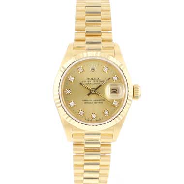 Rolex - Lady-Datejust 26 Yellow Gold President Champagne Diamond Dial