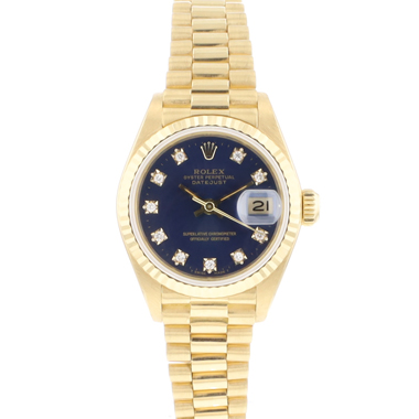 Rolex - Datejust Lady 26 Yellow Gold President Blue Diamond Dial