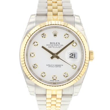 Rolex - Datejust 36 Steel Gold Jubilee Fluted White Diamond Dial NEW