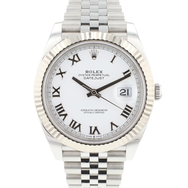 Rolex - Datejust 41 Fluted Jubilee White Roman Dial