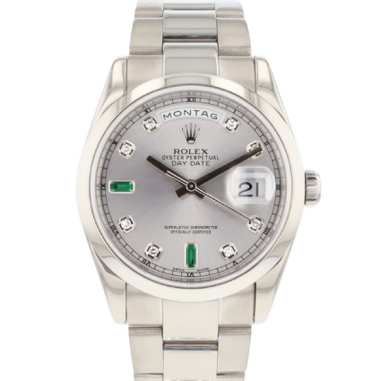 Day-Date White Gold Silver Diamond Baguette Dial