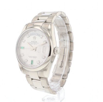 Day-Date White Gold Silver Diamond Baguette Dial