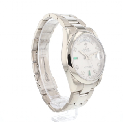 Day-Date White Gold Silver Diamond Baguette Dial