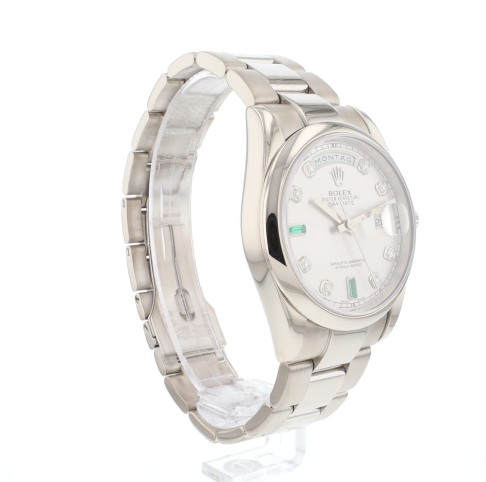 Day-Date White Gold Silver Diamond Baguette Dial
