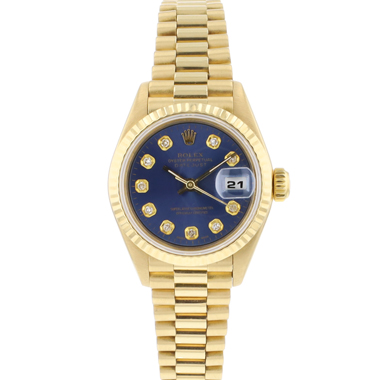 Rolex - Datejust Lady 26 Yellow Gold President Blue Diamond Dial