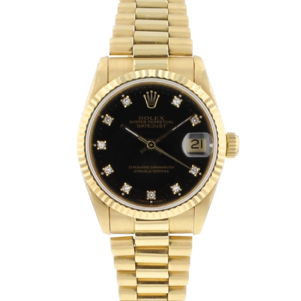 Datejust 31 Midsize President Yellow Gold Factory Black Diamond Dial