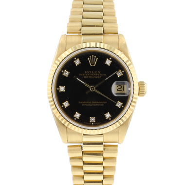Rolex - Datejust 31 Midsize President Yellow Gold Factory Black Diamond Dial