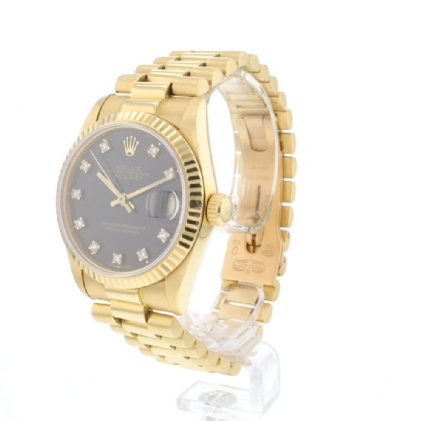 Datejust 31 Midsize President Yellow Gold Factory Black Diamond Dial