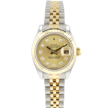 Rolex - Lady-Datejust 26 Jubilee Fluted Steel Gold Champagne Diamond Dial