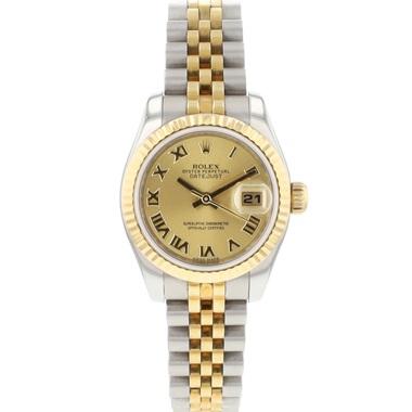 Rolex - Lady-Datejust 26 Jubilee Fluted Steel Gold Champagne Roman Dial