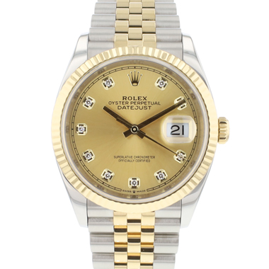 Rolex - Datejust 36 Steel Gold Jubilee Fluted Champagne Diamond Dial