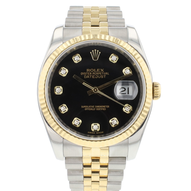 Rolex - Datejust 36 Steel Gold Jubilee Fluted Black Diamond Dial