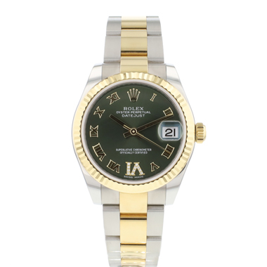 Rolex - Datejust 31 Steel Gold Fluted Green Roman Diamond Dial