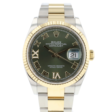Rolex - Datejust 36 Steel / Gold Oyster Fluted Green Roman Diamond Dial
