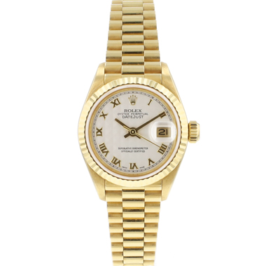 Rolex - Lady-Datejust 26 Yellow Gold President Silver Pyramid Roman Dial