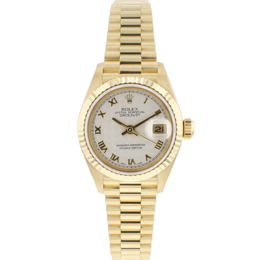Rolex - Lady-Datejust 26 Yellow Gold President Silver Pyramid Roman Dial
