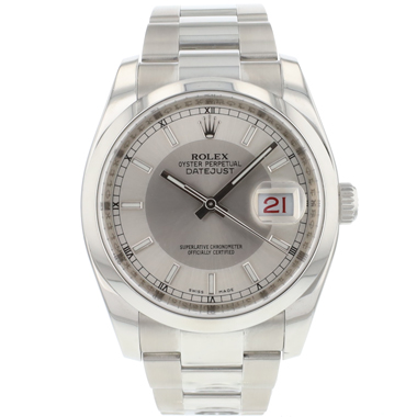 Rolex - Datejust 36 Smooth Oyster Silver Tuxedo Dial Roulette Date