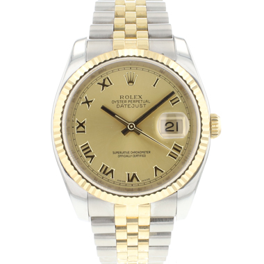 Rolex - Datejust 36 Steel Gold Jubilee Fluted Champagne Roman Dial