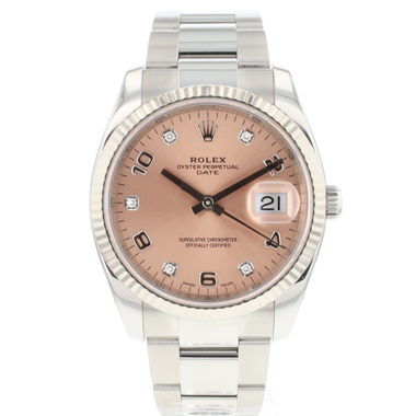 Rolex - Date 34MM Fluted Pink Diamond Dial