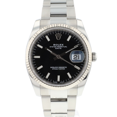 Rolex - Date 34 Oyster Fluted Black Dial