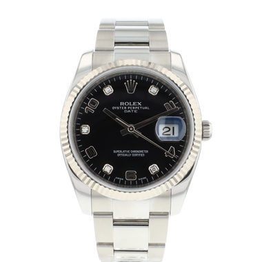 Rolex - Date 34 Oyster Fluted Factory Diamond Arabic Black Dial