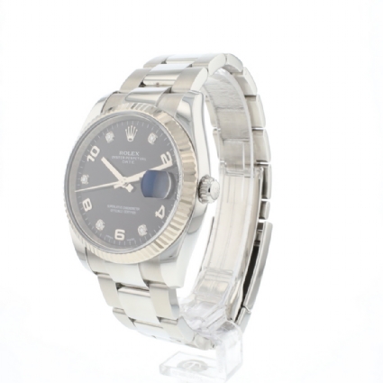 Date 34 Oyster Fluted Factory Diamond Arabic Black Dial