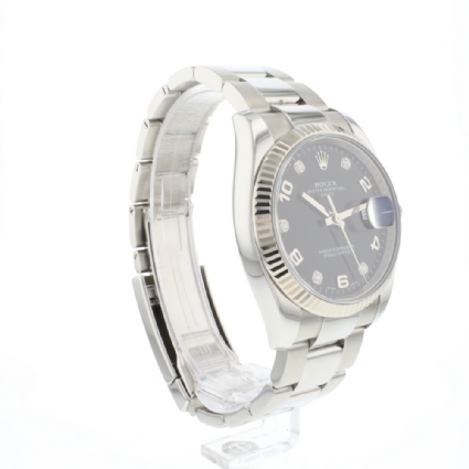 Date 34 Oyster Fluted Factory Diamond Arabic Black Dial