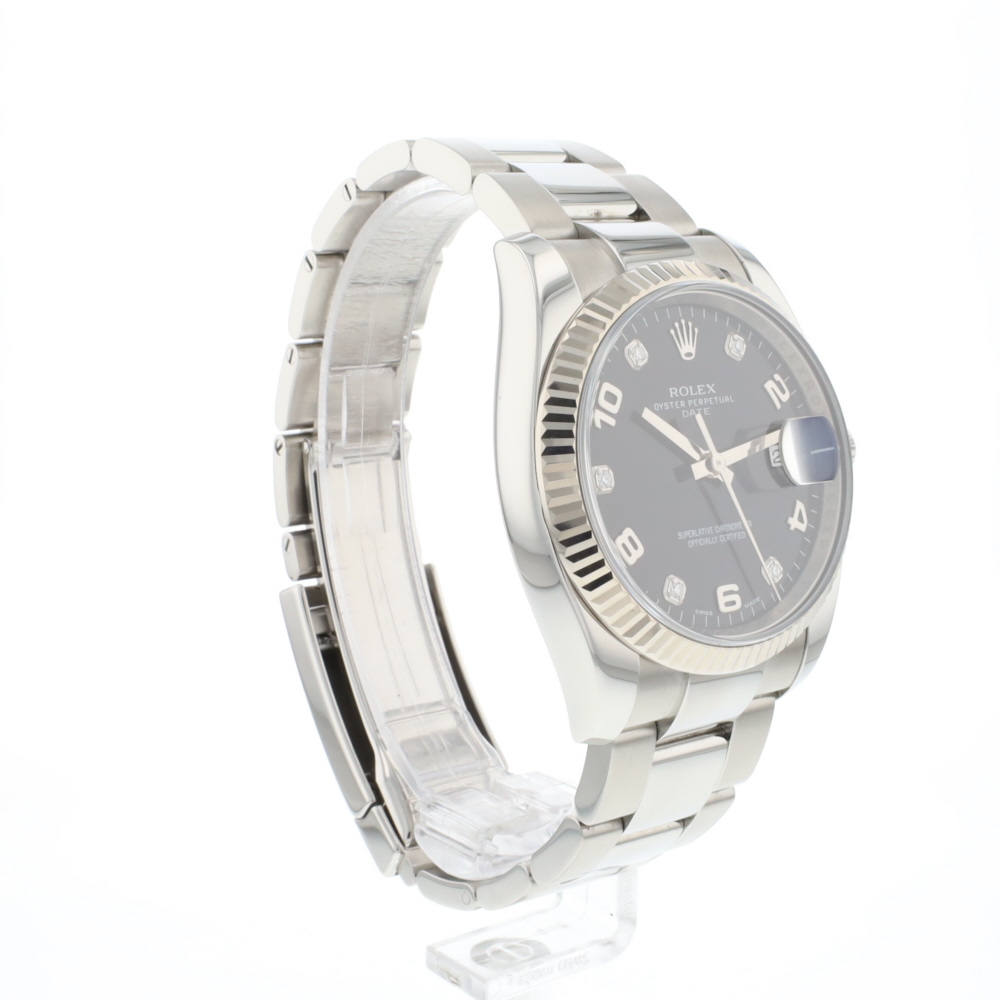 Date 34 Oyster Fluted Factory Diamond Arabic Black Dial