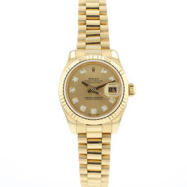 Rolex - Lady-Datejust 26 Yellow Gold President Diamond Champagne Dial