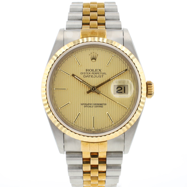 Rolex - Datejust 36 Steel Gold Jubilee Fluted Champagne Tapestry Dial NEW '99