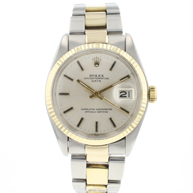 Rolex - Date 34 Oyster Fluted Steel/Gold Silver Dial